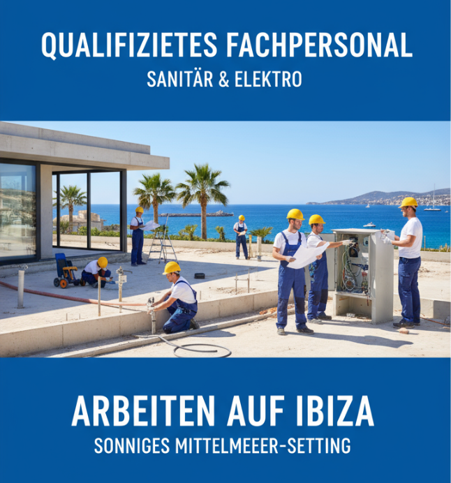 Bau-Team auf Ibiza am Meer